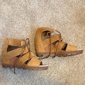 Sorel Lace-Up Wedge Sandals in Tan